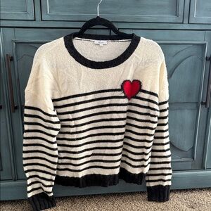 Rails Black and Cream Striped Sweater with Red Heart